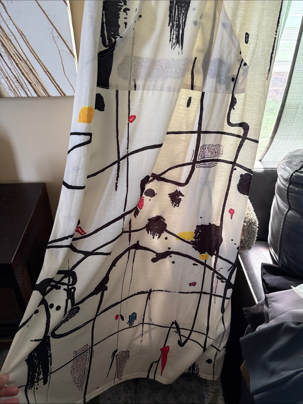 Abstract Print Long Sleeve Maxi Dress - White - Picture 4 of 5